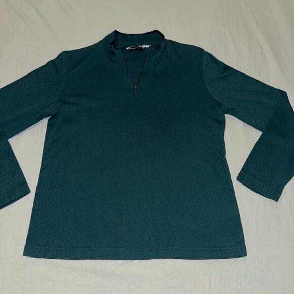Vintage Gina Peters Women's Medium Quarter Zip Long Sleeve Top Emerald Green - Picture 8 of 8
